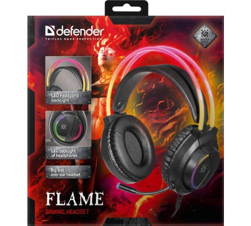 Defender Игровая гарнитура Flame черный, RGB, провод 2 м