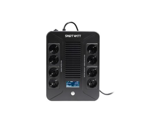 Источник бесперебойного питания SMARTWATT ИБП линейно-интерактивный, 800/480 ВА/Вт, напольный/настенный, LCD дисплей, Schuko CEE7/4 - 8 шт. (4 шт. с резервным питанием, 4 шт. - сетевой фильтр) (незначительное повреждение коробки)