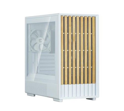 корпус ZALMAN P10 NAMU, MATX, WHITE, WINDOW, FRONT COVER WALNUT, 2x3.5", 3x2.5", 1xUSB TYPE-C, 1xUSB3.0, FRONT 2x120mm, REAR 1x120mm ARGB