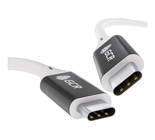 GCR Кабель USB 3.1 Type C-С, 2.0m белый, 100W/20V/5A, M/M, TPE, AL сase черный, белый ПВХ, экран, армированный
