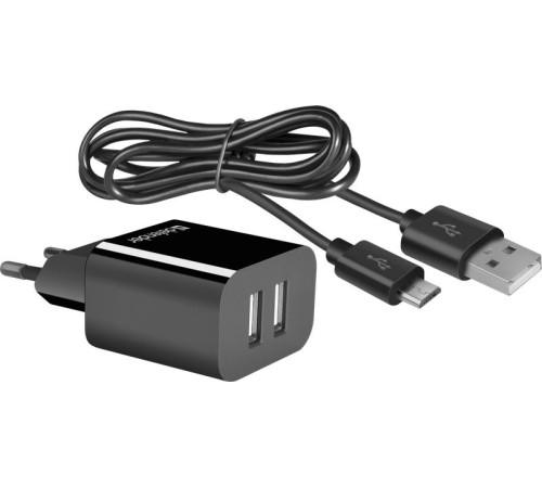 Defender Сетевой адаптер UPC-21 2xUSB,5V/2.1А кабель microUSB