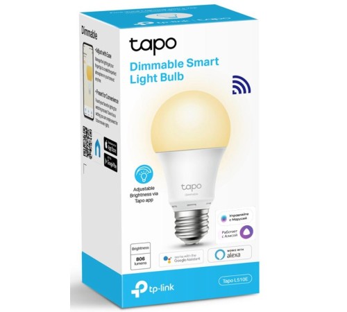 Умная Wi-Fi лампа/ WiFi Bulb, A60 size, E27, 8.7W, 2700K warm white, 800 lumens