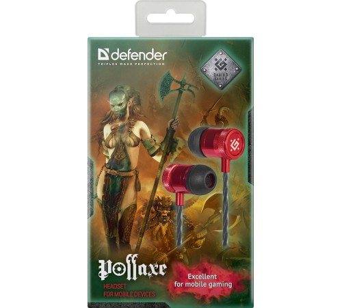 Defender Гарнитура для смартфонов Pollaxe черный + красный, кабель 1,2 м
