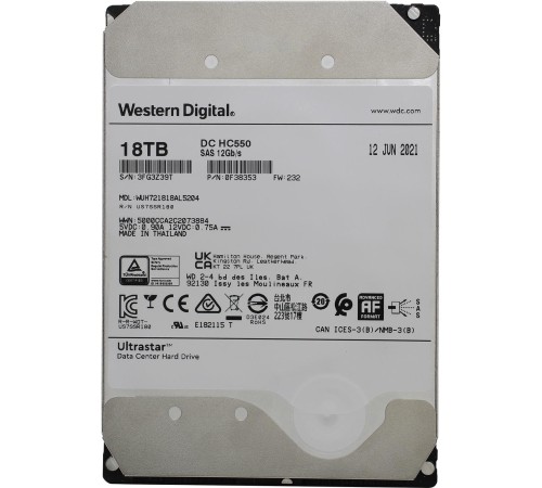 Жесткий диск/ HDD WD SAS Server 18Tb Ultrastar DC HC550 7200 12Gb/s 512MB 1 year warranty (replacement WUH721818AL4206) Жесткий диск/ HDD WD SAS Server 18Tb Ultrastar DC HC550 7200 12Gb/s 512MB 1 year warranty (replacement WUH721818AL4206)