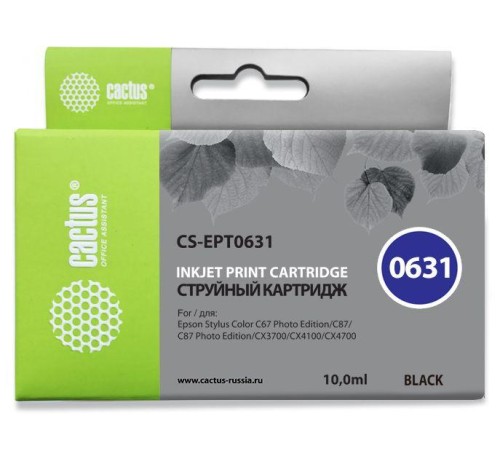 -/ Картридж струйный Cactus CS-EPT0631 T0631 черный (14мл) для Epson Stylus C67/C87/CX3700/CX4100/CX470