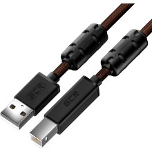 GCR Кабель PROF 1.5m USB 2.0, AM/BM, черно-прозрачный, ферритовые кольца, 28/24 AWG, экран, армированный, морозостойкий, GCR-52414