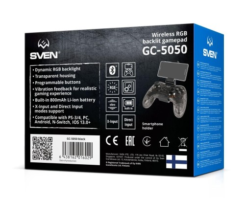 Беспроводной геймпад SVEN GC-5050 (14 кл. 2 стика, D-pad, PS4/PS3/NS/PC/Android/iOS, RGB) Беспроводной геймпад SVEN GC-5050 (14 кл. 2 стика, D-pad, PS4/PS3/NS/PC/Android/iOS, RGB)