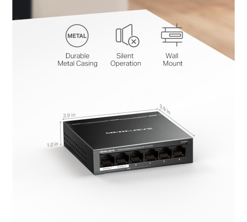 Коммутатор/ 6-Port 10/100 Mbps Desktop Switch with 4-Port PoE+ PORT: 4x10/100 Mbps PoE+ Ports, 2x10/100 Mbps Non-PoE Ports SPEC: Compatible with 802.3af/at PDs, 40 W PoE Power, Desktop Steel Case, Wall Mounting FEATURE: Extend Mode for 250m PoE Transmitti