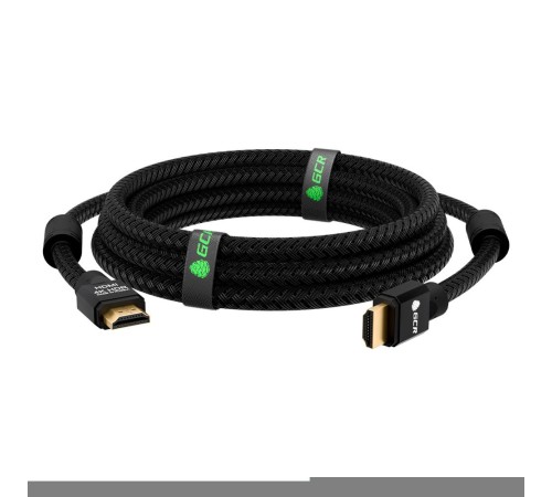 GCR Кабель 7.5m HDMI версия 2.0, HDR 4:2:2, Ultra HD, 4K 60 fps 60Hz/5K*30Hz, 3D, AUDIO, 18.0 Гбит/с, 28/28 AWG, OD7.8mm, тройной экран, черный нейлон, AL корпус черный, фер.кольца, GCR-52193