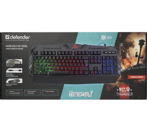 Defender Проводная игровая клавиатура Werewolf GK-120DL RU,RGB подсветка,19 Anti-Ghost