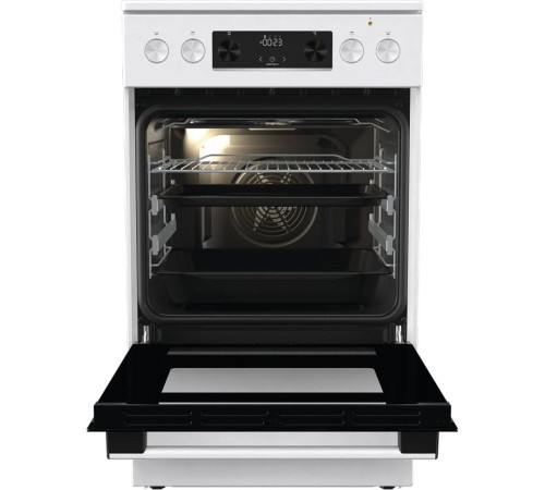 Плита Gorenje/ Плита Gorenje, полезный объем 70 л, эргономичные переключатели, сенсорный программатор IconLED, эмаль SilverMatte, очистка паром, индикатор остаточного тепла для каждой конфорки, телескопические направляющие на 2-х уровнях, дверца CompactDo