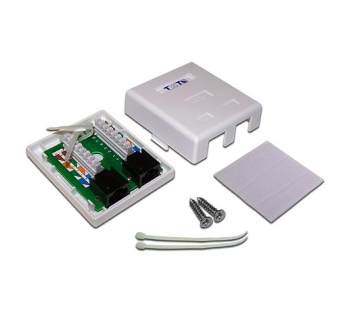 Настенная розетка, 2 порта RJ-45 категории 6, UTP, белая Настенная розетка, 2 порта RJ-45 категории 6, UTP, белая
