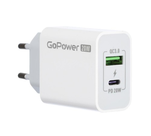 Сетевое З/У/ Сетевое З/У GoPower GPQC08 1USB+1Type-C 20W QC3.0 белый Сетевое З/У/ Сетевое З/У GoPower GPQC08 1USB+1Type-C 20W QC3.0 белый