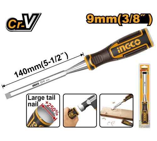 Стамеска 9x140мм, CrV, INGCO HWC0806 INDUSTRIAL Стамеска 9x140мм, CrV, INGCO HWC0806 INDUSTRIAL