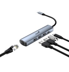 USB HUB UH-545 USB3.0 с Ethernet RJ45, гигабитным Ethernet RJ45 x 1, портом питания USB-C (5 В 3 А) x 1, портами передачи данных USB-A 3.0 x 3