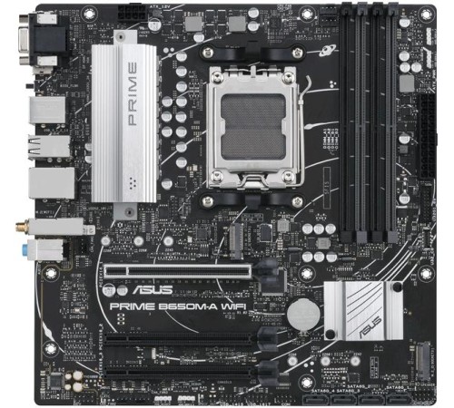 Материнская плата ASUS PRIME B650M-A WIFI, AM5, B650, 4*DDR5, 4*SATA, 2*M.2, 4*USB 3.2, 4*USB 2.0, 4*PCIx16, DP+HDMI+VGA, mATX; 90MB1EG0-M0EAY0