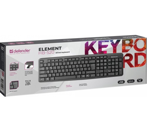 Defender Проводная клавиатура Element HB-520 PS/2 RU,черный,полноразмерная PS/2