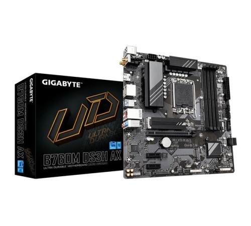 Материнская плата GIGABYTE B760M DS3H AX, LGA1700, B760, 4*DDR5, 4*SATA, 2*M.2, 3*USB 3.2, 2*USB 2.0, Type-C, 1*PCIx16, 2*PCIx1, HDMI+2*DP, mATX