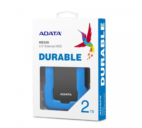 Внешний жесткий диск/ Portable HDD 2TB ADATA HD330 (Blue), Silicone, USB 3.2 Gen1, 133x89x16mm, 190g /3 года/
