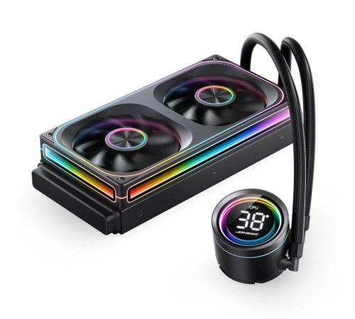 Система жидкостного охлаждения/ Water Cooling System JONSBO TH-240 Black (260W, 240mm, LED temp., Black, ARGB/ Fans: 2x120mm, 62.4CFM, 37.3dBA, 2400RPM/ Pump height 72mm, 30dBA, 2400RPM, Rad thickness 27mm/ S: 1851, 1700, 1200, 115X, AM5, AM4) Система жидкостного охлаждения/ Water Cooling System JONSBO TH-240 Black (260W, 240mm, LED temp., Black, ARGB/ Fans: 2x120mm, 62.4CFM, 37.3dBA, 2400RPM/ Pump height 72mm, 30dBA, 2400RPM, Rad thickness 27mm/ S: 1851, 1700, 1200, 115X, AM5, AM4)