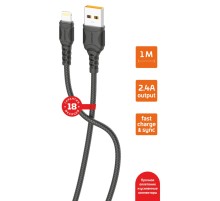Кабель/ Кабель GoPower GP06L USB (m)-Lightning (m) 1.0м 2.4A ПВХ черный (1/200/800)