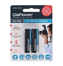 Элемент питания/ Батарейка GoPower FR6 AA BL2 Lithium 1.5V (2/20/200) (2 шт.)