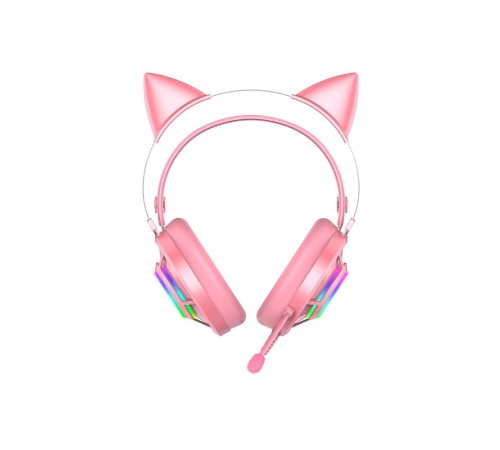 Гарнитура игровая проводная EH469 Pink (розовый), пара кошачьих ушек в комплекте, подсветка RGB, подключение USB, длина кабеля 2.4м Гарнитура игровая проводная EH469 Pink (розовый), пара кошачьих ушек в комплекте, подсветка RGB, подключение USB, длина кабеля 2.4м