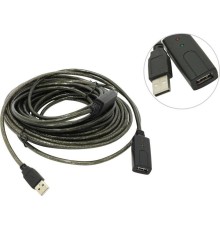 Greenconnect Удлинитель USB 2.0 с 2-мя акивными усилителями сигнала 15.0m Premium, AM/AF 24/22 AWG экран, армированный, морозостойкий, разъём для доп.питания, GCR-UEC3M21-BD2S-15.0m