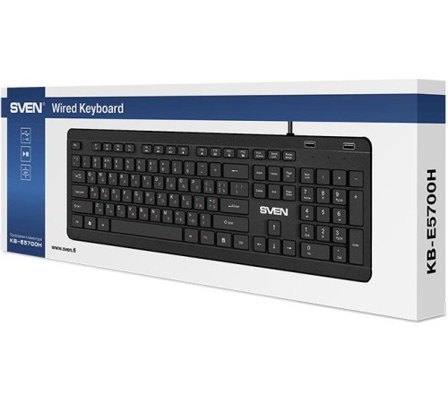 Клавиатура SVEN KB-E5700H чёрная(104кл, USB-Hub*2, Slim, 12Fn,  островной тип кл.)