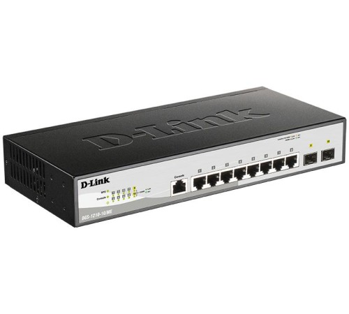 Коммутатор/ DGS-1210-10/ME/B Managed L2 Metro Ethernet Switch 8x1000Base-T, 2x1000Base-X SFP, Surge 6KV, CLI, RJ45 Console, RPS, Dying Gasp