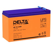 Батарея DELTA серия HR-W, HR 12-24 W, напряжение 12В, емкость 6Ач (разряд 20 часов),  макс. ток разряда (5 сек.) 90А, макс. ток заряда 1.8А, свинцово-кислотная типа AGM, клеммы F2, ДxШxВ 151х52х94мм., вес 2.18кг., срок службы 8 лет./ Battery DELTA series