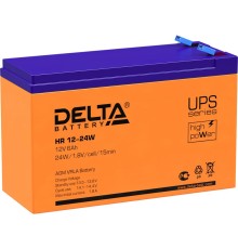 Батарея DELTA серия HR-W, HR 12-24 W, напряжение 12В, емкость 6Ач (разряд 20 часов),  макс. ток разряда (5 сек.) 90А, макс. ток заряда 1.8А, свинцово-кислотная типа AGM, клеммы F2, ДxШxВ 151х52х94мм., вес 2.18кг., срок службы 8 лет./ Battery DELTA series