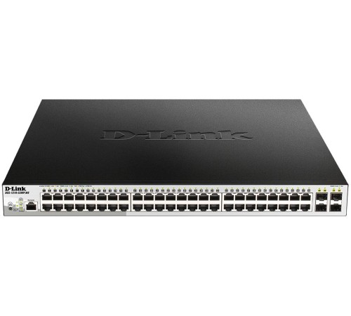 Коммутатор/ DGS-1210-52MP/ME/B Managed L2 Metro Ethernet Switch 48x1000Base-T PoE, 4x1000Base-X SFP, PoE Budget 370W, Surge 6KV, CLI, RJ45 Console, Dying Gasp