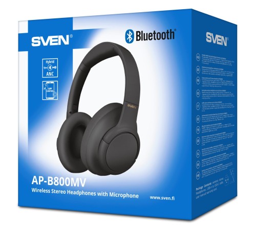 Беспроводные стереонаушники с микрофоном SVEN AP-B800MV, черный (Bluetooth, hybrid ANC, APP, 4 mics 500mAh)