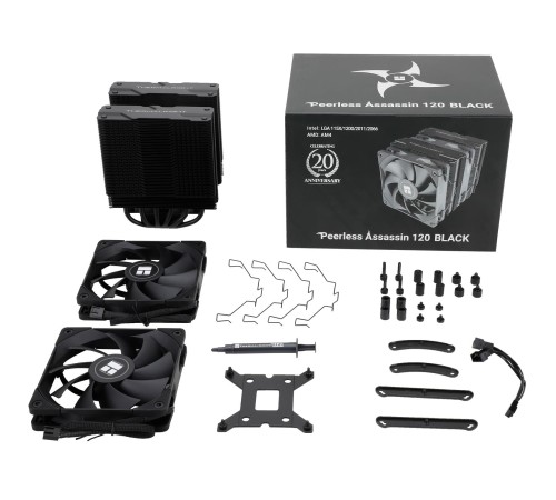 Кулер для процессора/ CPU Cooler Thermalright Peerless Assassin 120 Black (4-pin PWM, 157mm, Ni/Cu, 6x6mm, 2x120mm, 66.17CFM, 25.6dBA, 1550RPM, S: 2011, -3, 2066, 1200, 1700, 1851, 115x, AM4, AM5, black) Кулер для процессора/ CPU Cooler Thermalright Peerless Assassin 120 Black (4-pin PWM, 157mm, Ni/Cu, 6x6mm, 2x120mm, 66.17CFM, 25.6dBA, 1550RPM, S: 2011, -3, 2066, 1200, 1700, 1851, 115x, AM4, AM5, black)