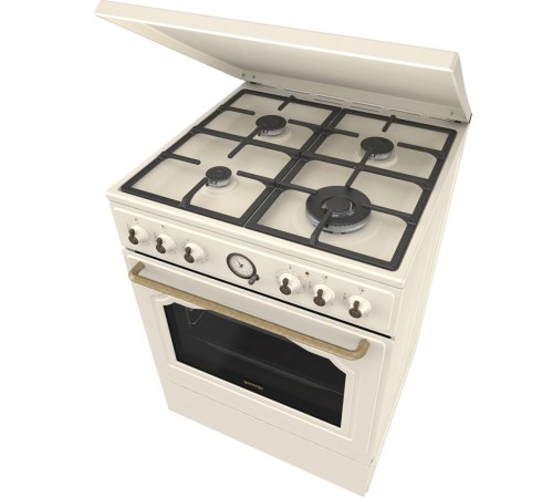 Плита Gorenje/ Плита Gorenje, комбинированная, 60 см, объем 71 л, электронный программатор с аналоговым дисплеем, автоматический электроподжиг, очистка паром AquaClean, энергоэффективность А, цвет бежевый