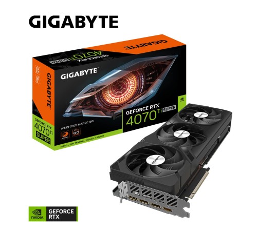 Видеокарта/ VGA GIGABYTE NVIDIA GeForce RTX 4070 TI SUPER WINDFORCE MAX OC 16G, GDDR6X/256-bit, PCIe 4.0, 1xHDMI 2.1a, 3xDP, 2.8-slot Видеокарта/ VGA GIGABYTE NVIDIA GeForce RTX 4070 TI SUPER WINDFORCE MAX OC 16G, GDDR6X/256-bit, PCIe 4.0, 1xHDMI 2.1a, 3xDP, 2.8-slot