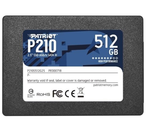 Твердотельный накопитель Patriot SSD P210 512GB SATA3 2.5" R520/W430 TBW 240TB 3D NAND Твердотельный накопитель Patriot SSD P210 512GB SATA3 2.5" R520/W430 TBW 240TB 3D NAND