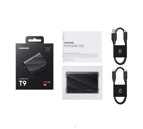 Внешние HDD и SSD/ Samsung External SSD T9, 1000GB, Type-C, USB 3.2 Gen2, R/W 2000/1950MB/s, 88x60x14mm, Black (12 мес.)