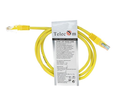 Патчкорд/ Патчкорд литой "Telecom" UTP кат.5е 1,0м желтый