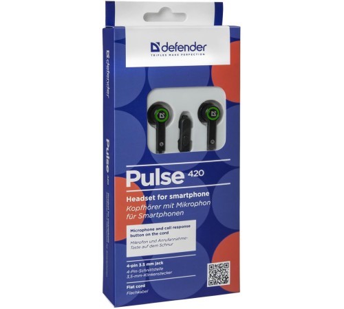 Defender Гарнитура для смартфонов Pulse 420 черный + зеленый, вставки