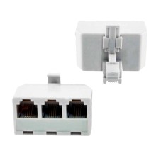GCR Телефонный разветвитель RJ-11 6p4c, штекер на 3 гнезда, M/3xAF, белый, GA-RJ11-T-3