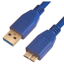 GCR Кабель интерфейсный USB 3.0 (USB 3.2 Gen 1), 1.0m Premium, AM/microB, синий, GCR-U3A03-1m