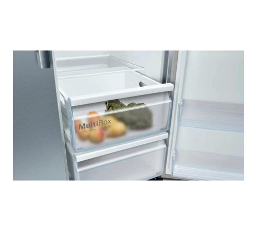 Холодильник BOSCH Холодильник типа side-by-side ,Serie   4, Full NoFrost, 178,7.6x90,8x70,7 см, LED освещение, Ящик для овощей и фруктов MultiBox, класс энергопотребления А++, полезный объём 560 (371/189) л, раздельная регулировка температуры с точностью