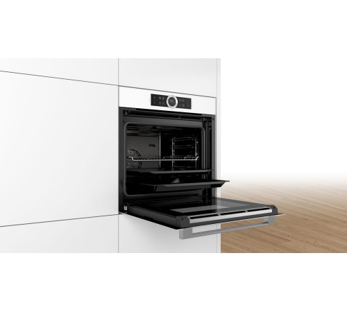 Встраиваемая электрическая духовка BOSCH 59.5x59.5x54.8 см, 71л, дисплей, 13 режимов, EcoClean, 3 стекла, белый
