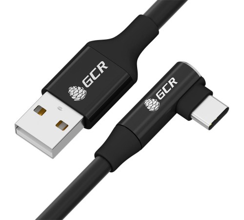 GCR Кабель PREMIUM 1.3m TypeC угловой, черный, AL case черный, 28/22 AWG