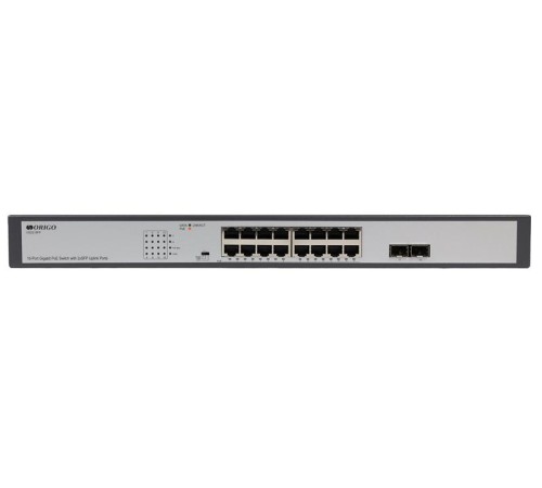 Коммутатор ORIGO Неуправляемый PoE-коммутатор, 16x1000Base-T PoE, 2x1000Base-X SFP, PoE-бюджет 250 Вт, PoE до 250 м, комплект для установки в 19" стойку