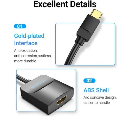 Мультимедиа конвертер Vention USB Type C M/HDMI F, Черный Мультимедиа конвертер Vention USB Type C M/HDMI F, Черный