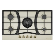 Варочная поверхность Kuppersberg/ Варочная поверхность Kuppersberg, газ, Classic, 86 см, автоматический электроподжиг, газ-контроль, форсунки под сжиженный газ, SABAF конфорки, чугунные решетки, WOK подставка, цвет бежевый, цвет фурнитуры бронзовый