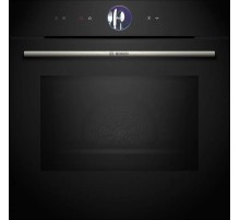 Встраиваемая электрическая духовка BOSCH Serie 8, духовой шкаф с микроволнами, черный, 20 режимов + комбинированные режимы , микроволны до 800 Вт, 4-слойное остекление, 3 цветных текстовых TFT-дисплея 2,5" с сенсорным управлением, поворотный переключ